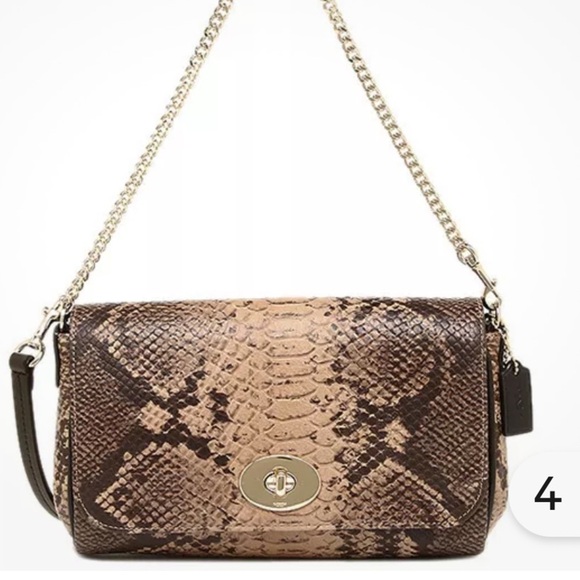 NWT Coach “Ruby” Snake Embossed Leather Crossbody Bag Clutch with Chain - Picture 1 of 16
